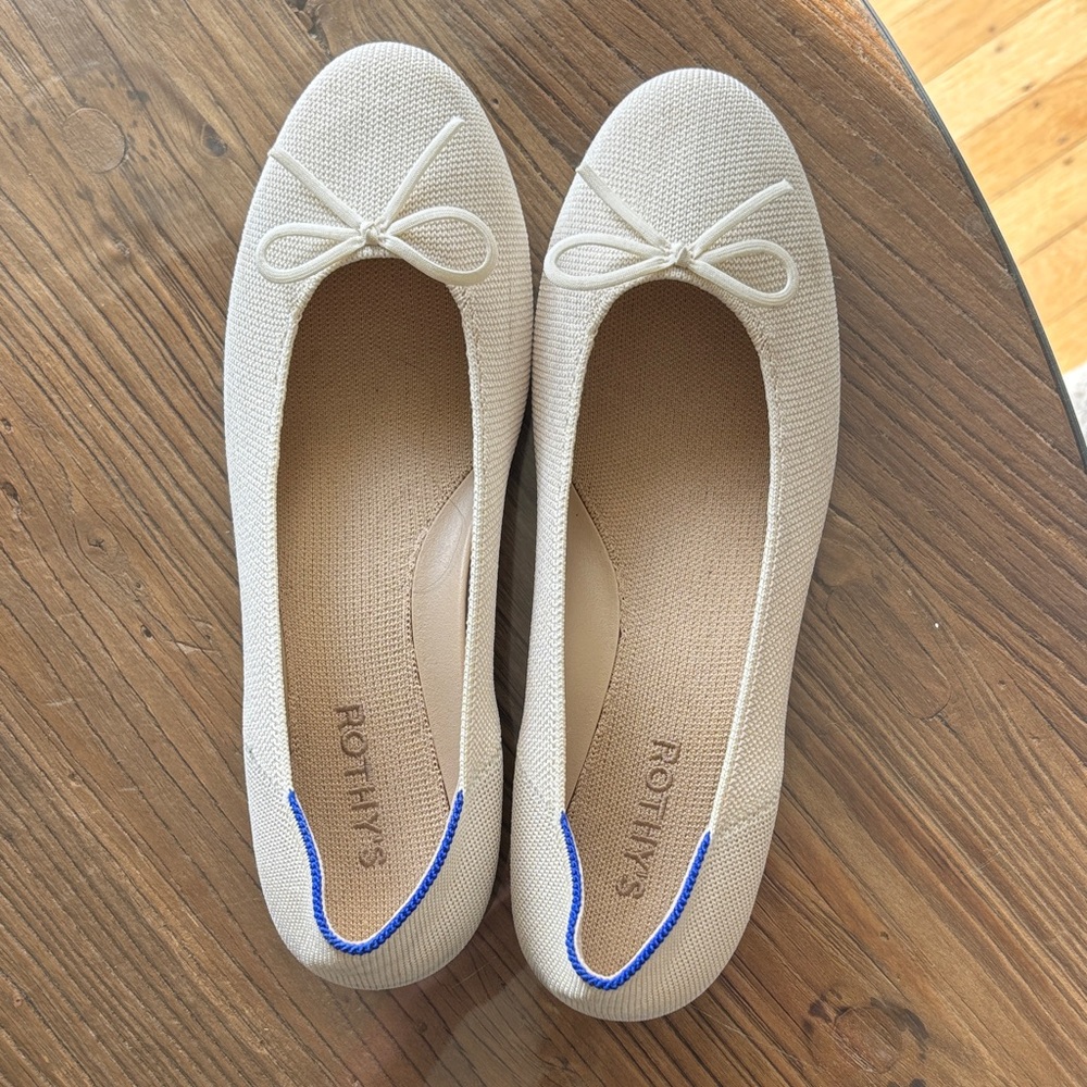 Rothy's Women's Flats in Cream with Blue Trim